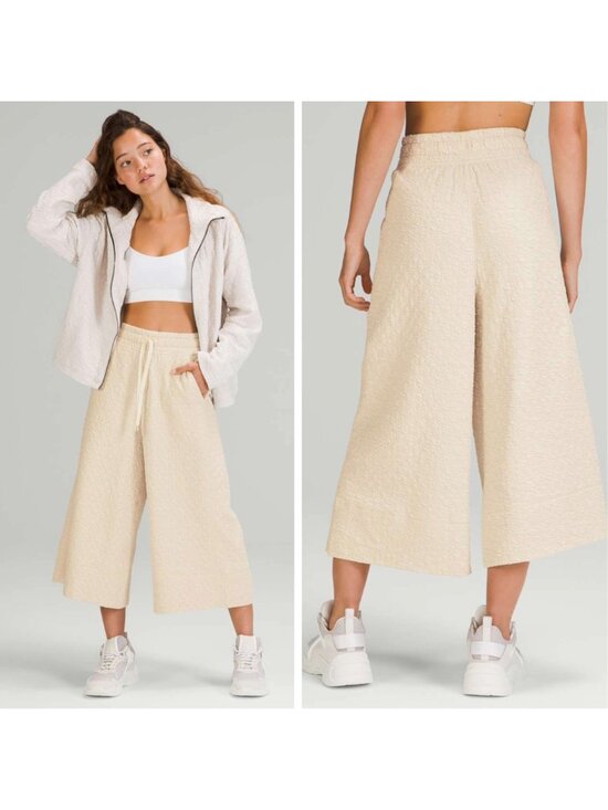 lululemon athletica Pants - Lululemon Rippled Wide Leg Super-High-Rise Crop White Opal